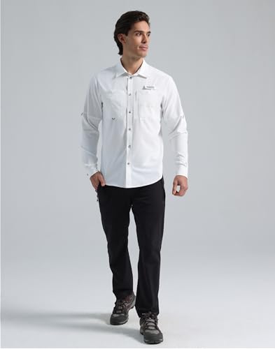 Pioneer Camp Men's Sun Protection Fishing Shirts UPF50+ Long Sleeve UV Quick Dry Cooling Shirts for Travel Camping Hiking - color: White, size: Small