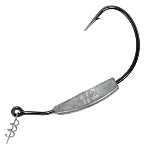 Reaction Tackle Weighted Swimbait Hooks - Weedless Belly Weighted Hooks with Twist Lock Bait Keeper for Soft Plastic Swimbaits - Bass Fishing Hooks (10-Pack) - size: 1/2oz 10/0