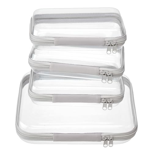 4 pcs Clear Zipper Pouches,Hard Shell Zipper Case, Toiletry Bag for Travel, CLear Diaper Bag, Toiletry Pouch, Travel Organizer, Cosmetic Bag,Toy Storage Bins (M+3S) (Gray) - color: Gray, size: M+3S
