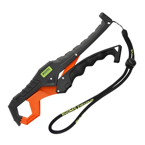 Booms Fishing G05 Lip Gripper Saltwater, 9.4" Plastic Catfish Grippers Pliers, Grabber Tool With Lanyard, Grips for Kayak Fishing Accessories, Great Holder for Caught Fish - color: Orange