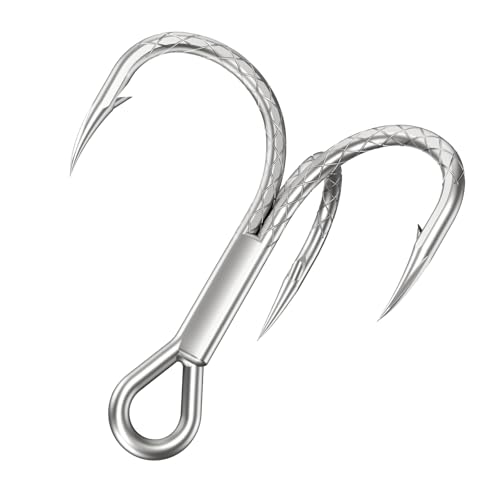 Treble Fishing Hooks, 4X Strong High Carbon Alloy Steel Triple Hooks, Sharp Barbed Fish Scale Pattern Fish Hooks,Freshwater Saltwater Sizes #8-3/0 - size: 8