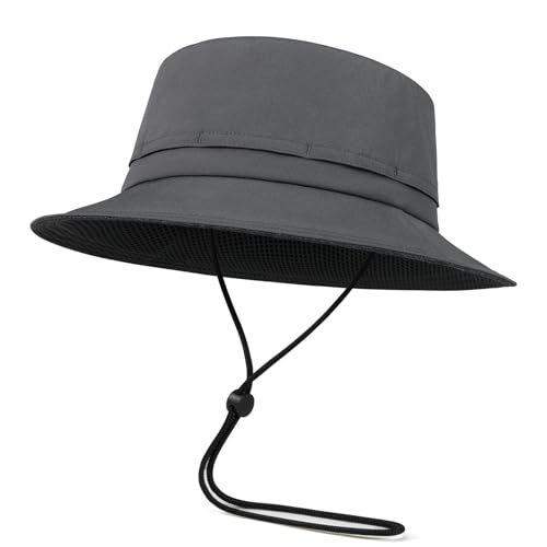 FEINION Men Women Breathable Sun Cap Portable Outdoor Bucket Hat - color: Dark Grey