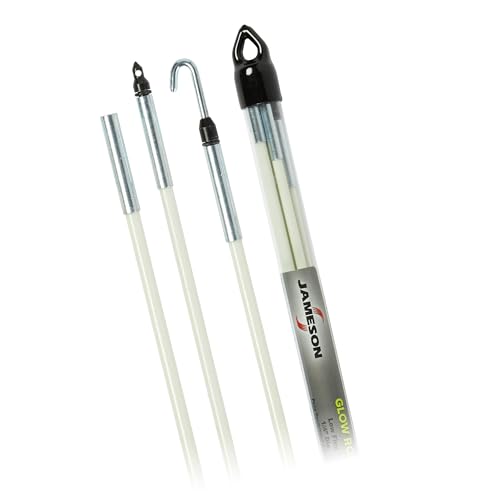 Jameson Glow Fish Rod Kit, 1/4 in x 12 ft – Non-Conductive Fiberglass Glow Rod for Running Wires through Ceilings, Walls, Floors, Attics – Includes Bullet Nose with Eyelet, Hook, and Storage Tube