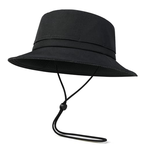 FEINION Men Women Breathable Sun Cap Portable Outdoor Bucket Hat - color: Black