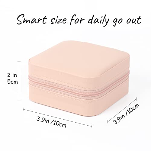 MFXIP Travel Jewelry Case Small Jewelry Box Jewelry Organizer Storage Case Portable PU Leather Mini Jewelry Travel Case for Girls Womens Earring, Necklace, Rings,Bracelets - color: Pink