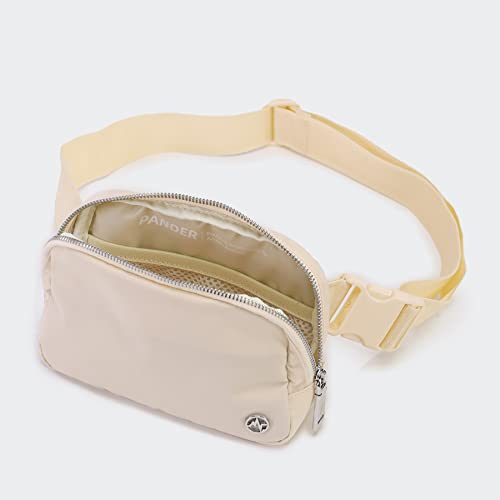 Pander Unisex Belt Bag Fanny Pack for Women with Adjustable Strap, Small Waist Pouch for Workout Running Traveling Hiking - color: Natural