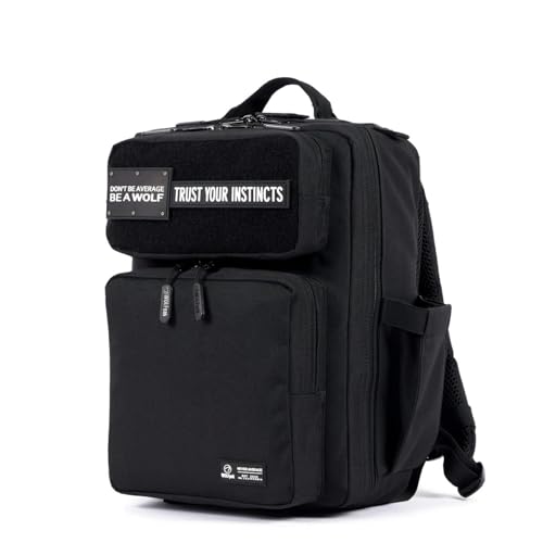 WOLFpak 15L Slim Tactical Gym Backpack - Durable 1000D Waterproof Oxford Material | Minimalist Daypack w/Laptop Pocket & Dual Cup Holders | Great for Travel & Everday Carry | (Alpha Black) - color: Alpha Black