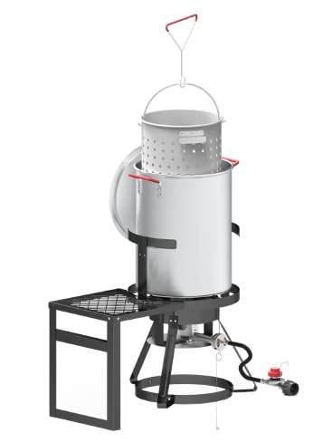 Fire Riot 30Qt Turkey Fryer with Basket, Outdoor Propane Deep Fryers Burner Stand, 50,000BTU Cast Iron Burner, Steamer and Seafood Boiler Set, Black - style: 30-Qt Turkey Fryer