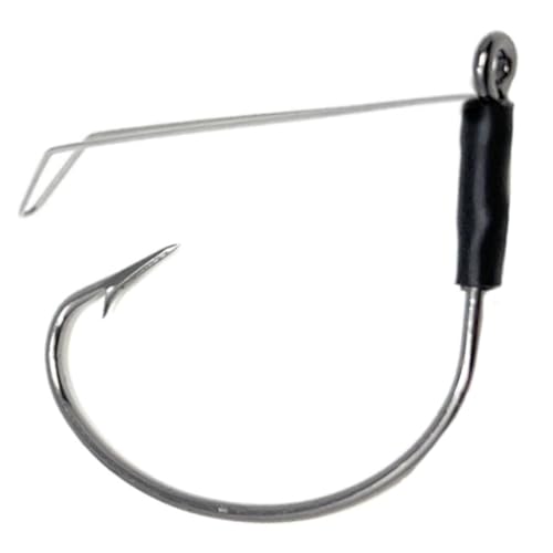 Reaction Tackle Wide Gap Wacky Hooks, Weedless Worm Hooks for Bass, High Carbon Steel Hooks for Stick Worm Soft Plastics, Neko Rig and Finesse Fishing (25-Pack) - size: #2/0 Wire Guard