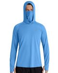 Roadbox Men's UPF 50+ Hooded Fishing Shirts Long Sleeve Sun Protection Hoodie, Hiking Running Swimming Rash Guard with Mask - color: Medium Blue, size: Medium