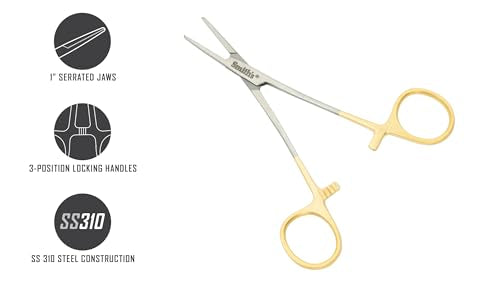Smith’s 51391 5” Fly Fishing Forceps | Stainless Steel Material | Large Finger Loops | Three Locking Positions | Serrated Jaws | Fly Fishing Forceps | Hook Remover