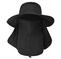 Fishing Hat for Men & Women, Outdoor UV Sun Protection Wide Brim Hat with Face Cover & Neck Flap - color: Black