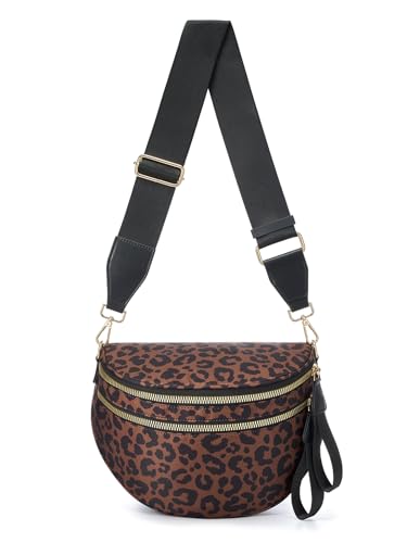 Pure Colour Crossbody Bag Bum Bag for Women,Spacious Purse Fanny Packs Belt Bag,Oversized Bum Bag (Black Brown Leopard Print Bum Bag) - color: Black Brown Leopard Print Bum Bag