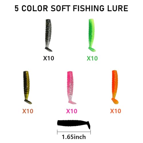 65Pcs Crappie Jigs Lure kit, 2 inch Crappie Bait with Fishing Jig Heads Hooks for Saltwater Freshwater Bass Trout - color: E: 30pcs jig hooks and 50pcs lures