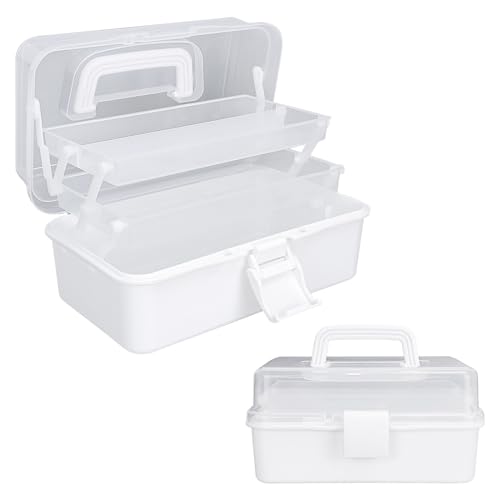 10Inch Tackle Box Organizer and Storage,Three-Layer Sewing Box With 2 Trays | Craft Organizers and Storage,Medicine Storage Box With Handle For Nail、Makeup、Diamond Painting、Building Blocks - color: White