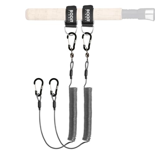 Booms Fishing T02 Fishing Pole Tether, Kayak Paddle Leash, Paddle Board Fishing Accessories, Heavy Duty Fishing Lanyard for Fishing Tools/Rods/Paddles - color: Black with 5.9" RB1 Belt, 2pcs