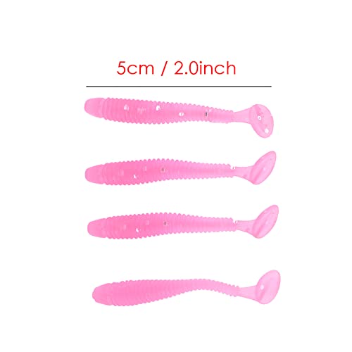 Akozon 50PCS Soft Plastic 5cm Fishing Lures, Ttail Grub Worm Bait, Fish Tackle Accessory in Vibrant Orange Color, Ideal for Fishing Enthusiasts - Pack of 50 - color: Pink