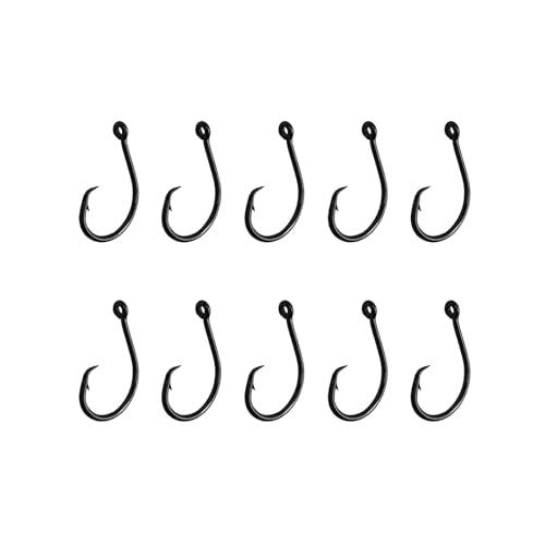 10PCS High-Carbon Steel Circle Hooks Barbed Fishing Hooks with Holes, Freshwater and Saltwater Fishing Hooks for Tuna, Catfish, Bass - size: 1/0