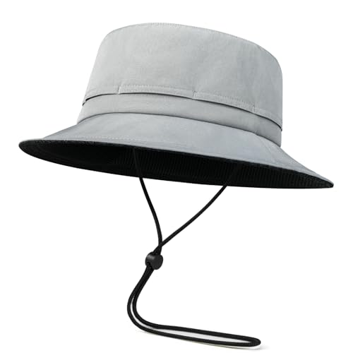 FEINION Men Women Breathable Sun Cap Portable Outdoor Bucket Hat - color: Grey