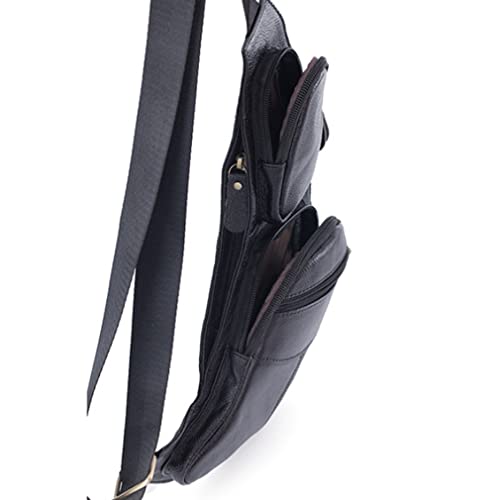 Vintage Leather Sling Bag Backpack for Men Crossbody Shoulder Chest DayPack Backpacks - color: #01black
