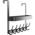 Inmorven Over The Door Hooks Organizer, Hanger Storage with 6 Hooks & 1 Mesh Baskets, Back of Door Storage for Towels, Coats, Clothes - Space Saving Hanging Rack for Bathroom,Living Room,Kitchen