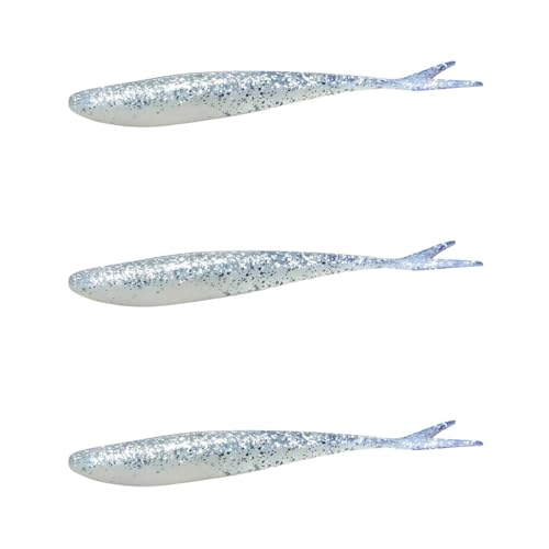 Lunker City Fishing 4.5" Freaky Fish Split Tail Soft Plastic Minnow Bass Lure Stick Bait Shad Jerkbait, 8 Per Bag, Made in The USA - color: 132 Ice Shad