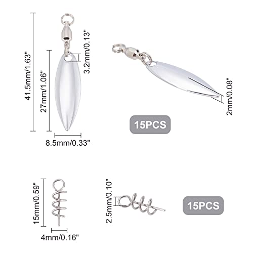 SUPERFINDINGS 15Pcs Fishing Lures Willow or Colorado Blade Spinner Blades Bearing Swivels Tail Spinner Spinnerbait Lure Making Supplies Bass Lures - color: Stainless Steel