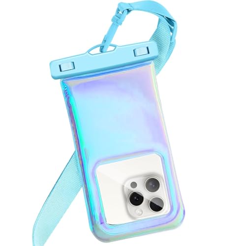 Floatable Soap Bubble Waterproof Phone Pouch/Case with Crossbody Lanyard for iPhone 17 16 Pro Max/15 Pro/14/13/12, IP68 Cellphone Dry Bag Beach Cruise Ship Essentials,Iridescent Blue,1 Pack - color: A2-Iridescent Blue