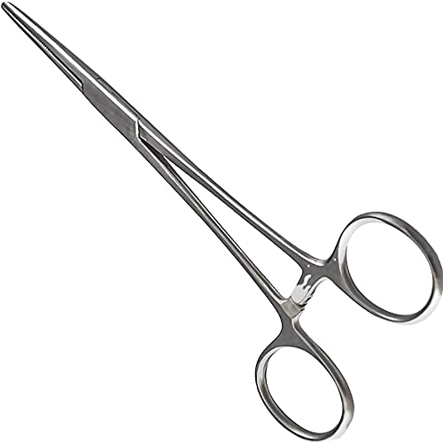 Precision Kelly Hemostat Forceps Locking Tweezers Clamp, Silver, Straight and Curved Stainless Steel (Straight, 7.25) - size: 7.25, style: Straight