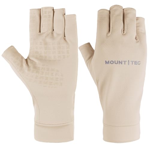 Unisex UV Protective Fingerless Gloves UPF 50+ Summer Sun Glove for Outdoor Fishing Cycling Hiking Driving Kayaking - color: Apricot, size: Large