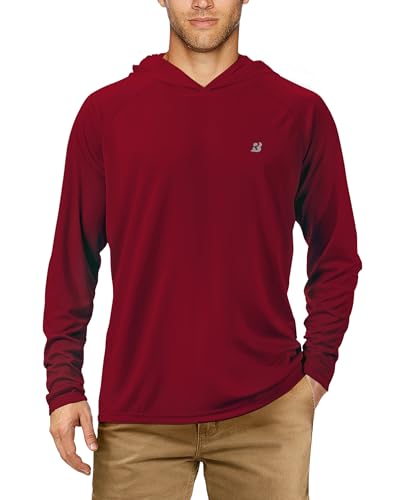 Roadbox UPF 50+ Fishing Shirts for Men, Long Sleeve UV Sun Protection Hoodie, Outdoor Hiking Running Swimming Rash Guard - color: 1 Pack-beet Red, size: 3X-Large