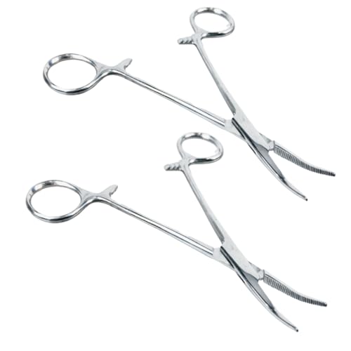 ADROIT (2 Pack) 5" Curved Hemostat Forceps | Stainless Steel Design | Small Teeth On Jaws | Locking Mechanism Built in | Great for Sewing, Fishing, Jewelry Making, Multi-Use - size: 5", style: Curved