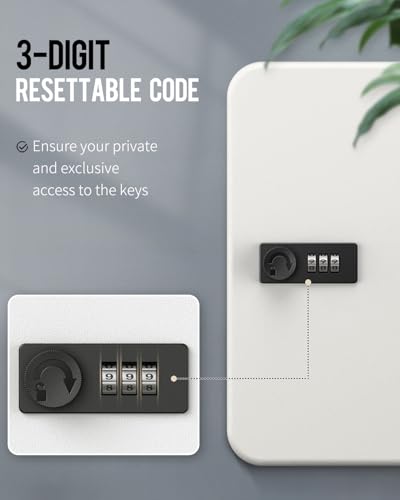 Uniclife 48 Position Key Cabinet with Combination Lock Resettable White Digital Security Storage Box Steel Key Organizer with Colorful Key Tag Labels Stickers and Hooks - color: White, size: 48 Keys