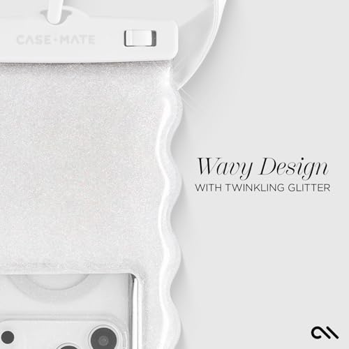 Case-Mate Wavy IP68 Waterproof Large Phone Pouch - Ivory Twinkle | Hidden Pocket for Card/Cash - Floating Phone Case w/Crossbody Lanyard - Fits All Phones - Beach Cruise Ship Travel Essentials - color: Wavy Ivory Twinkle
