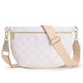 KALIDI Checkered Crossbody Bags for Women Travel Flat Fanny Packs for Woman Men Nylon Cross Body Purse Fashion Belt Bum Bag - color: Beige Checkered