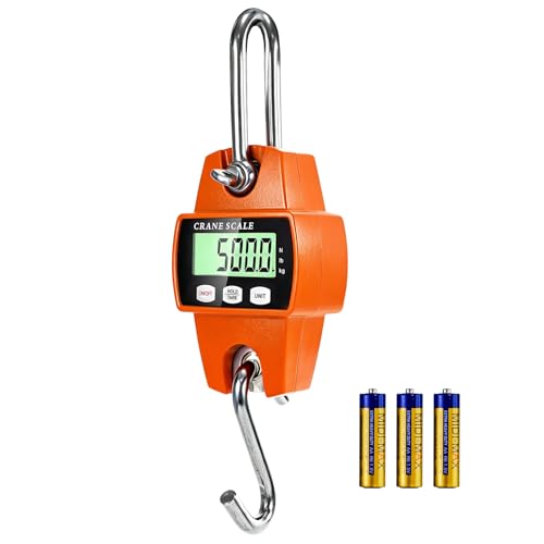 Digital Hanging Scale, 1100lb/500kg Handheld Crane Scale, Small Crane Scale with LCD Display and Hooks, Aluminum Alloy Body for Hunting, Outdoor, Luggage, Farm (Orange) - color: Orange-1100lb