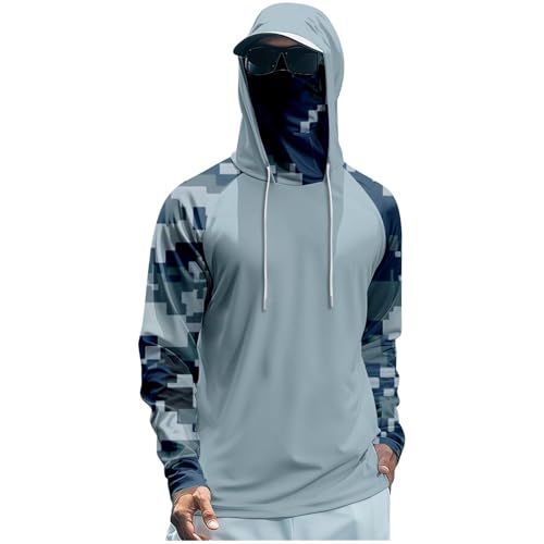 Hooded Fishing Shirts with Face Mask Cooling UPF 50+ Sun Protection Rash Guard Moisture Wicking Outdoor Boat Sun Shirt - color: A01-army Green, size: Medium