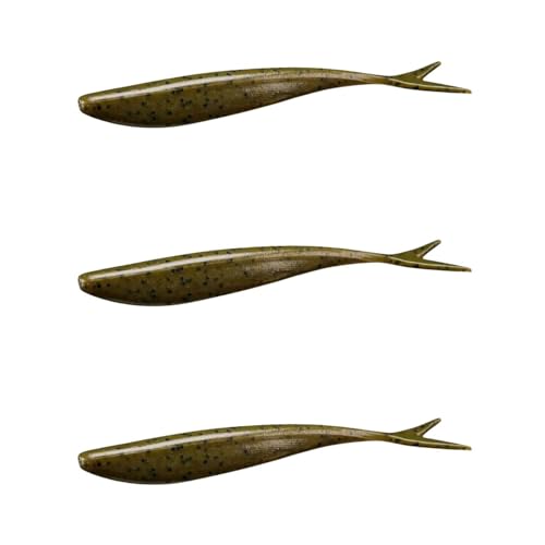 Lunker City Fishing 4.5" Freaky Fish Split Tail Soft Plastic Minnow Bass Lure Stick Bait Shad Jerkbait, 8 Per Bag, Made in The USA - color: 24 Green Pumpkin
