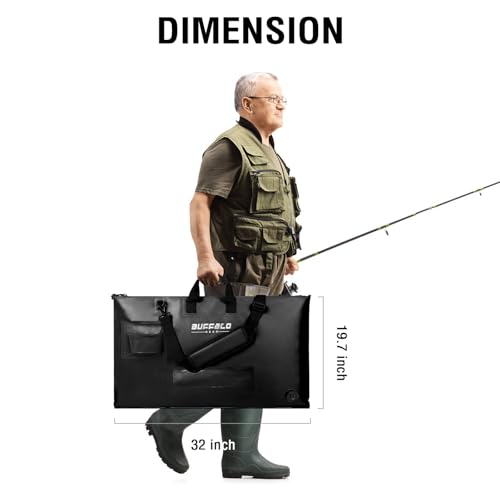 Buffalo Gear Fish Tournament Weigh in Bag for Bass Fishing, Heavy Duty Fish Bag for Caught Fish Waterproof,Leakproof,Puncture Resistant - color: Black-32×19.7in Upgraded