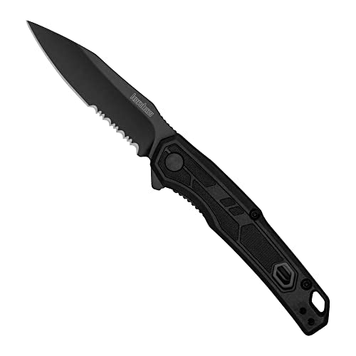 Kershaw Appa Pocket Knife, All-Black, 2.75 Inch Steel Partially Serrated Reverse Tanto Blade, EDC with Assisted Opening, Reversible Pocketclip, Everyday Carry Pocket Knife for Men and Women - color: Black Serrated
