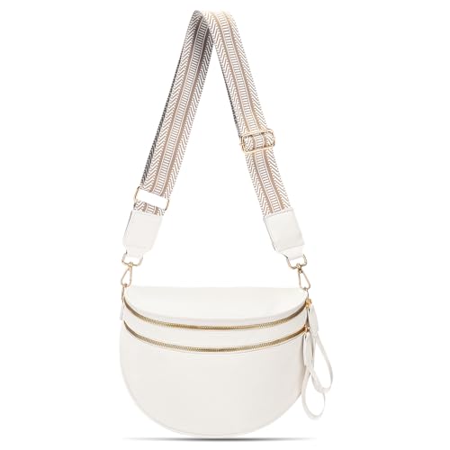 oscaurt Leather Crossbody Bag Bum Bag for Women Large Sling Bag Cross Body Purse Shoulder Handbag Fanny Pack - color: White, size: Large