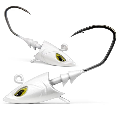 Saltwater Jig Head, Fish Eye Swimbait Jighead for Fishing Inshore/Offshore 1/2 3/4 1 1.5oz with 7/0 Hooks for Redfish, Stripper, Seabass etc. - color: White, size: 1/2oz - 5Pack