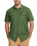 MAGCOMSEN Men's Fishing Shirts UPF 50+ Short Sleeve Sun Protection Shirts Quick Dry Cooling Button Down Shirt Hiking Safari - color: Army Green, size: XX-Large