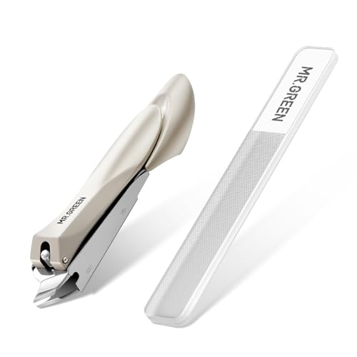 MR.GREEN Slanted Edge Nail Cutting Clippers Cuticle Nippers Tool Stainless Steel Dead Skin Oblique Tip Trimmer Manicure Scissors (Mr-1127+Glass File) - color: Mr-1127 + Glass File