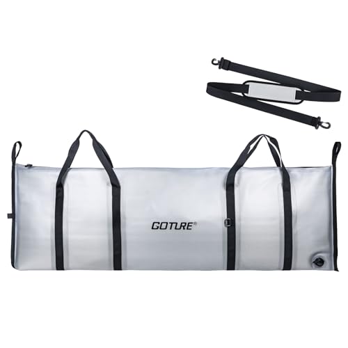 Goture Insulated Fish Cooler Bag, 840D TPU Leakproof Fish Kill Bag with Airtight Zipper, Large Waterproof Fishing Cooler Bag with Carry Handle, Drain Plug, Keep Ice Cold All Day, 59.8inx20in