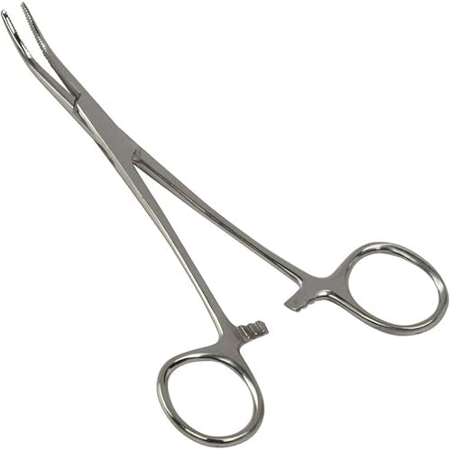 Precision Kelly Hemostat Forceps Locking Tweezers Clamp, Silver, Straight and Curved Stainless Steel (Curved, 7.25) - size: 7.25, style: Curved