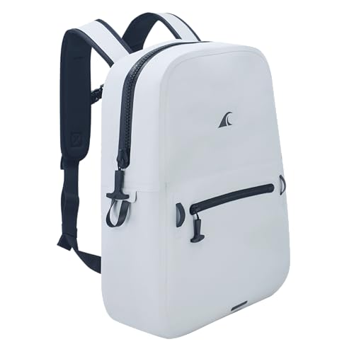 Breakwater Supply™ Fogland Lite Small Waterproof IP68 Submersible Backpack | Laptop Sleeve & Airtight Zippers for Outdoors, Surfing, Kayaking, Hiking, Cycling, Unisex TPU Dry Bag (Fog White, 15L) - color: Fog White, size: 15L