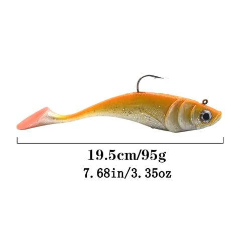 Big Jig Worm Lures Swimming Bait Soft Plastic Fishing Lure for Bass, Crappie, Trout, Pike, Sea Bass, Redfish, Striper,Fishing Lures for Freshwater & Saltwater - color: Orange Glitter-1 Piece