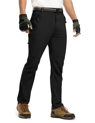 TBMPOY Men's Lightweight Hiking Pants with Belt 5 Zip Pockets Waterproof Quick-Dry Travel Fishing Work Outdoor Pants - color: A3-thin Black, size: XX-Large