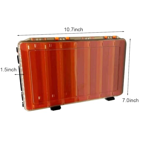 14 Compartments Double-Sided Visible Fishing Lure Hook Tackle Box Hard Plastic Orange/Yellow Container Box for Fishing Lures Hooks Jewelry Beads Earring (1pcs-orange-14compartments) - color: 1pcs-orange-14compartments